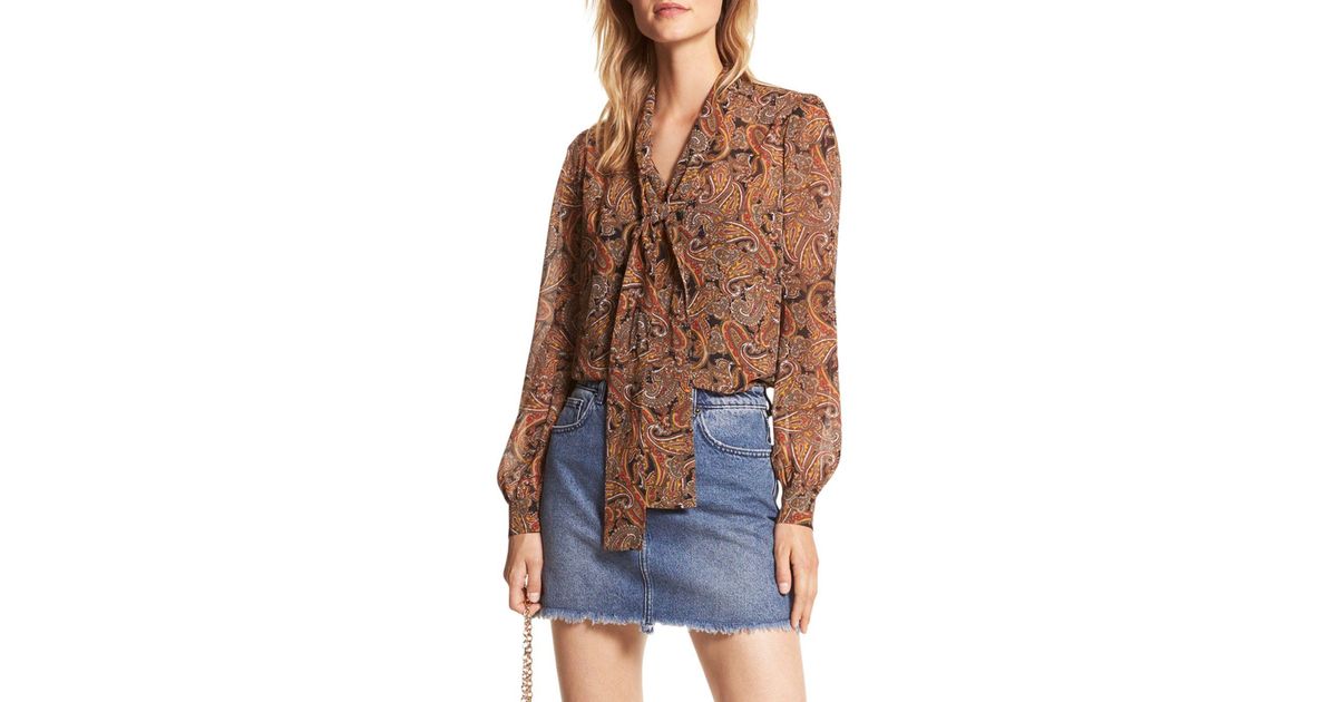 MICHAEL Michael Kors Synthetic Paisley Bow Tie Blouse in Blue Lyst