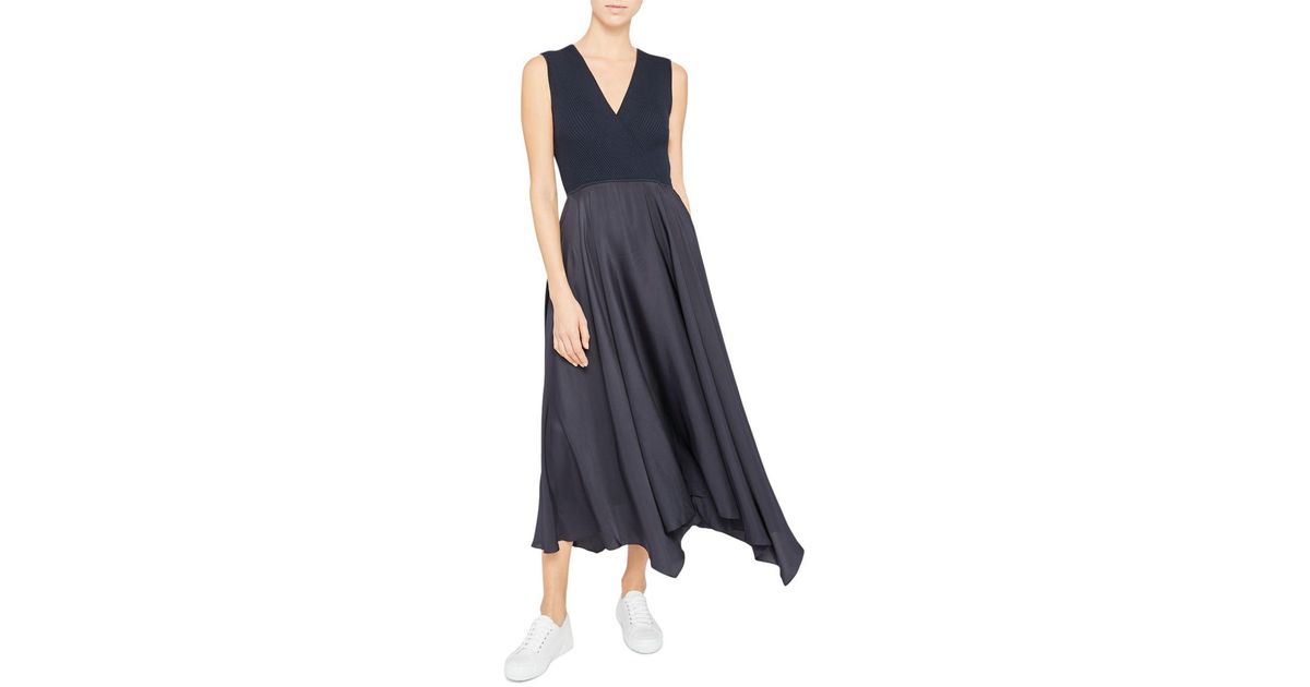 theory ribbed trim dress in silk combo