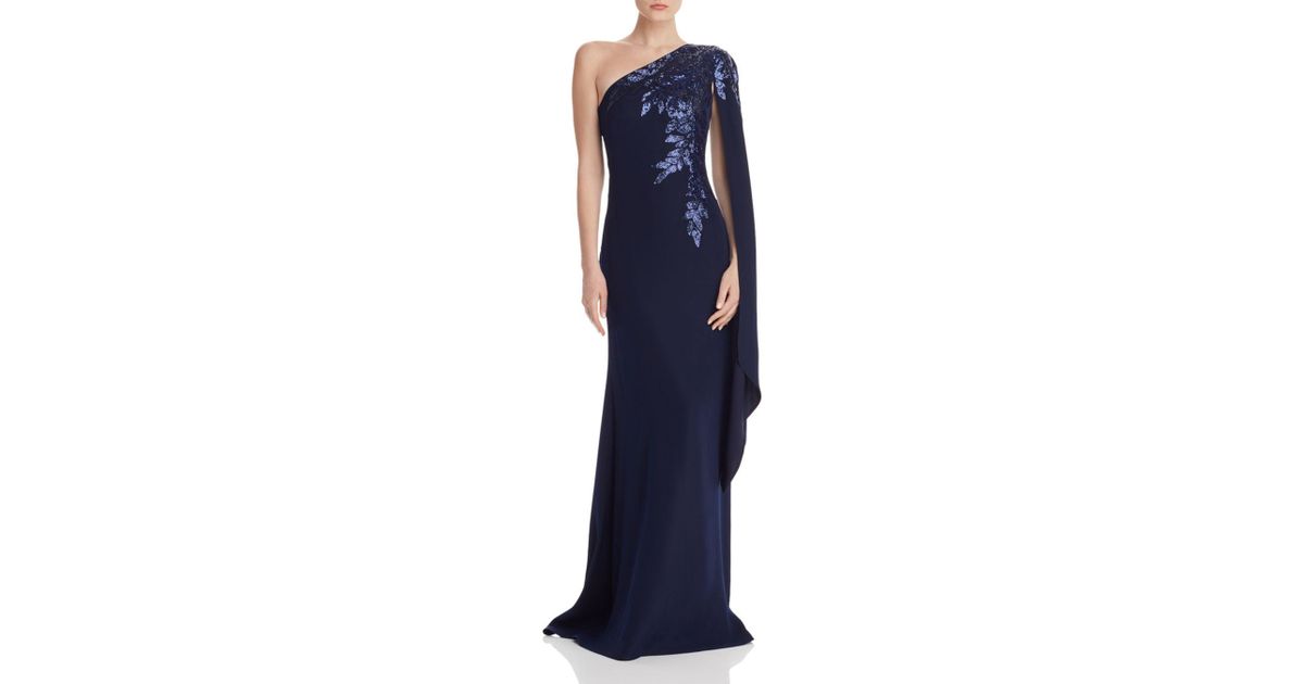 tadashi shoji one shoulder crepe gown