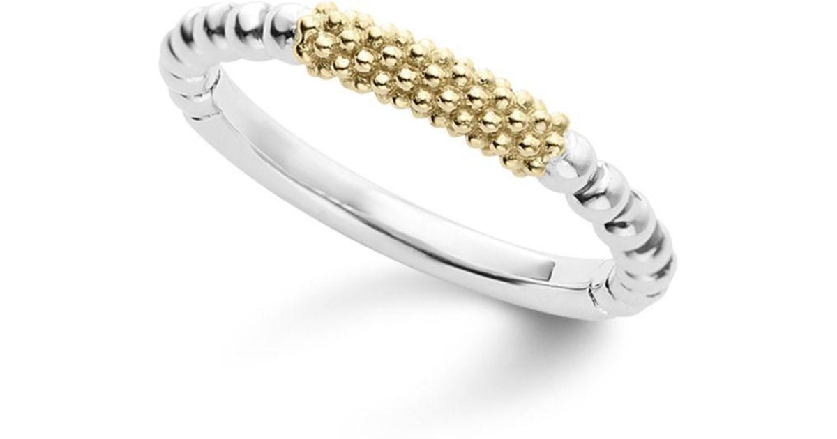 Lagos Caviar Icon 18k Gold And Sterling Silver Bead Bar Stacking Ring ...