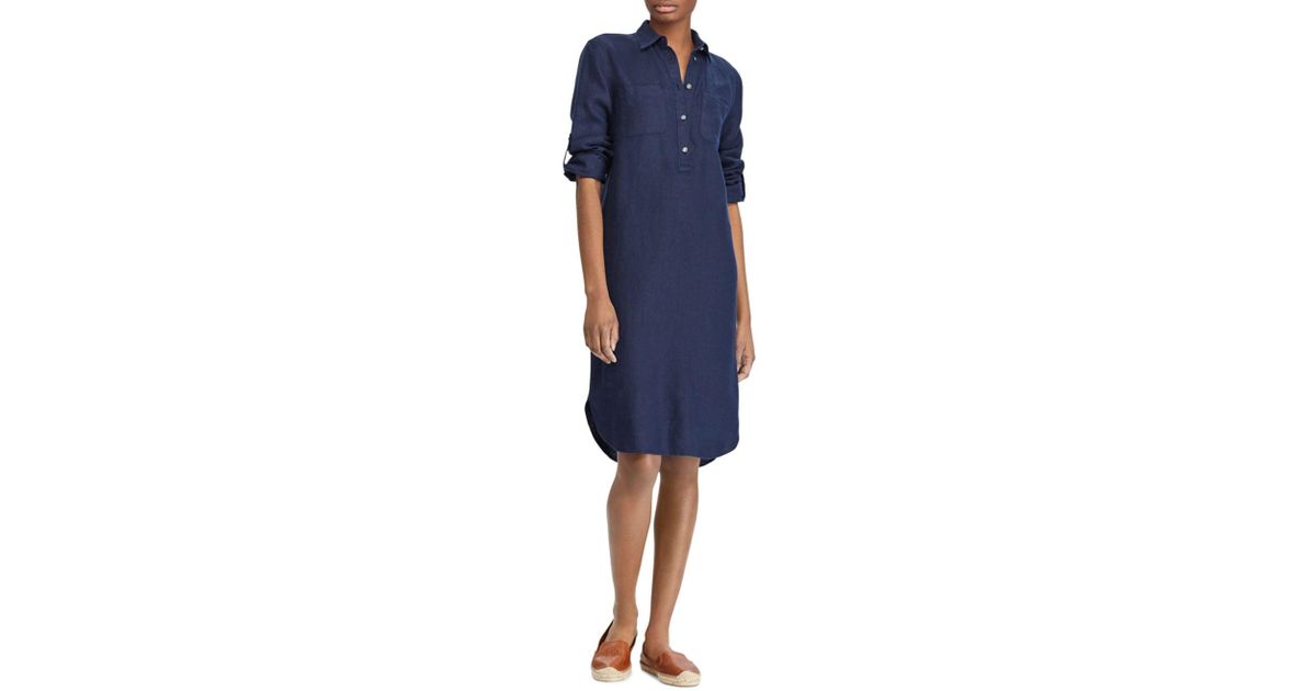 navy linen shirt dress