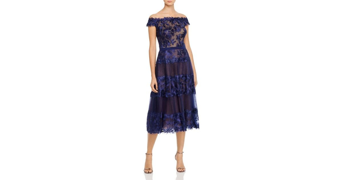 Tadashi Shoji Off - The - Shoulder Floral Embroidered Dress in Blue ...