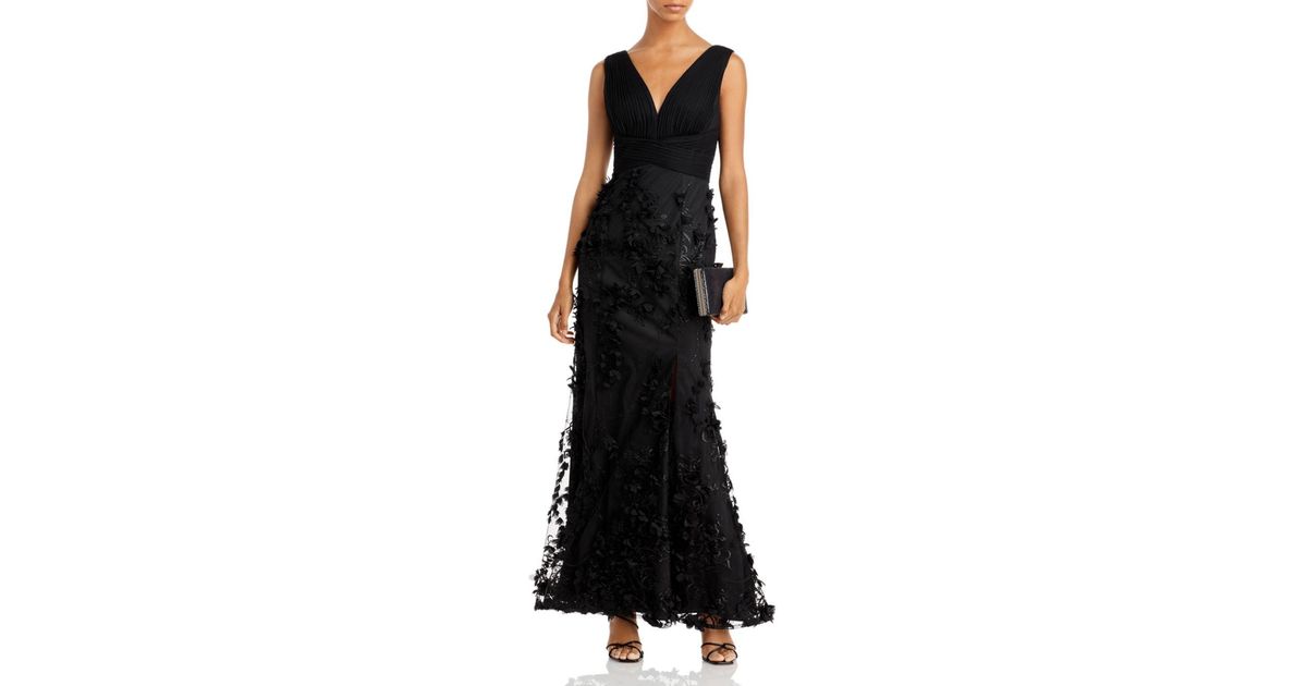 Aidan Mattox Tulle Floral AppliquÃ© Mermaid Gown in Black | Lyst