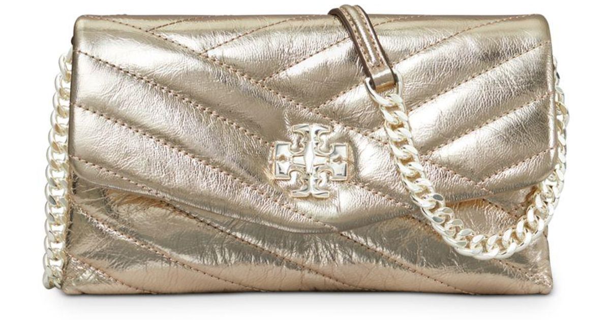 Tory Burch Leather Kira Chevron Metallic Chain Wallet Crossbody Lyst
