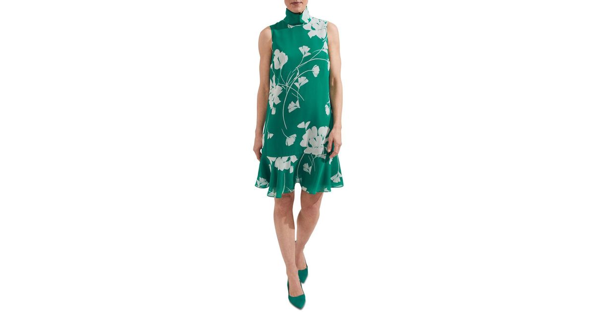 Hobbs Madeline Floral High Collar Dress in Green | Lyst