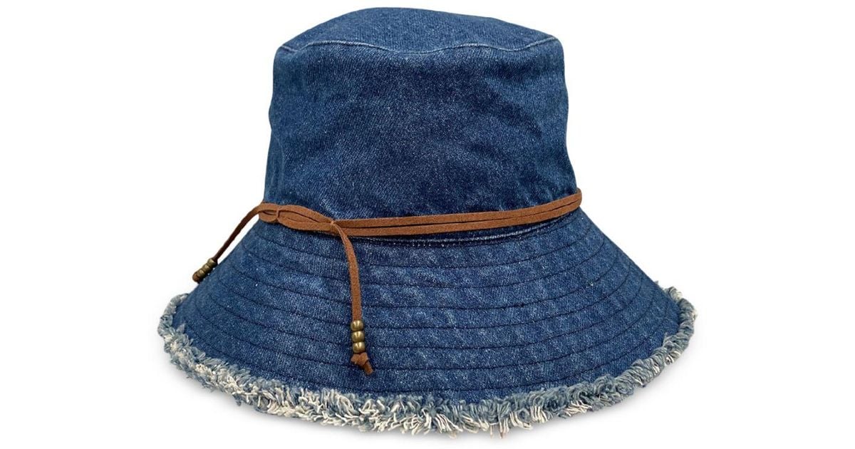 Hat Attack Fringed Denim Bucket Hat in Blue/Brown (Blue) Lyst