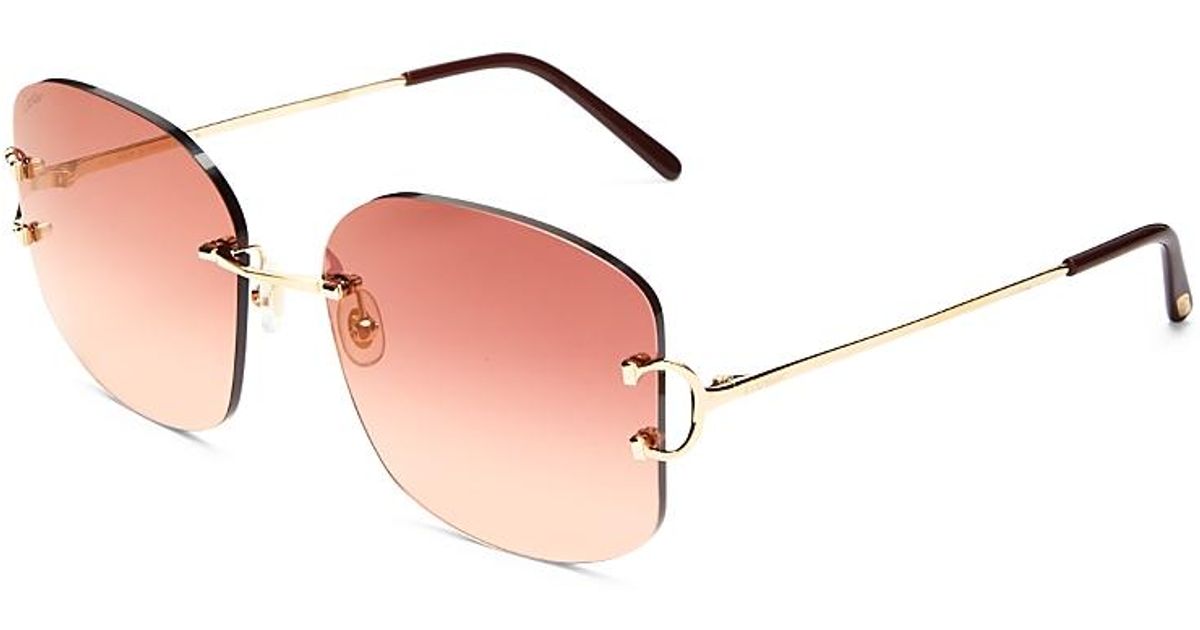 Cartier Signature C Rimless Square Sunglasses, 60Mm in Pink | Lyst