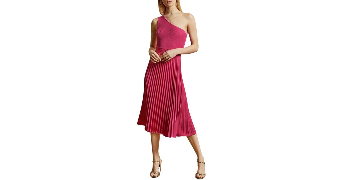 Shoulder Pleated Midi Dress in Bright 