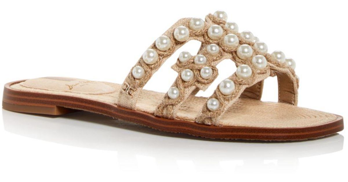 Sam Edelman Synthetic Bay Pearl Embellished Slide Sandals in Natural Lyst