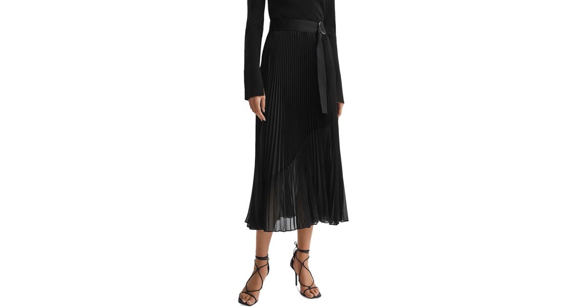 Reiss Anya Pleated Midi Skirt in Black | Lyst