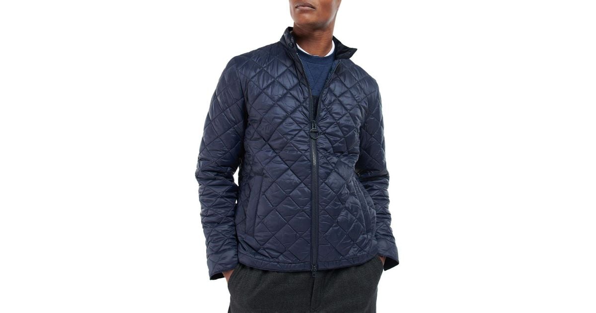 Barbour Synthetic Harrington Box Quilted Full Zip Jacket in Navy/Olive