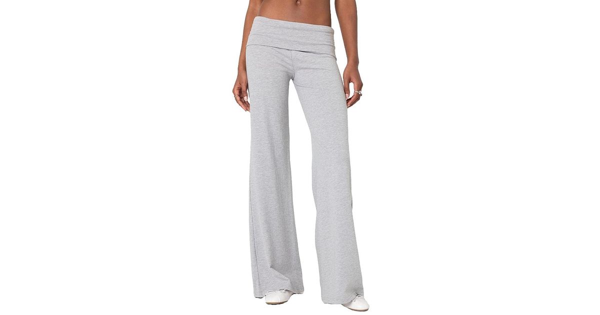Edikted Wide Leg Fold Over Pants in Gray | Lyst