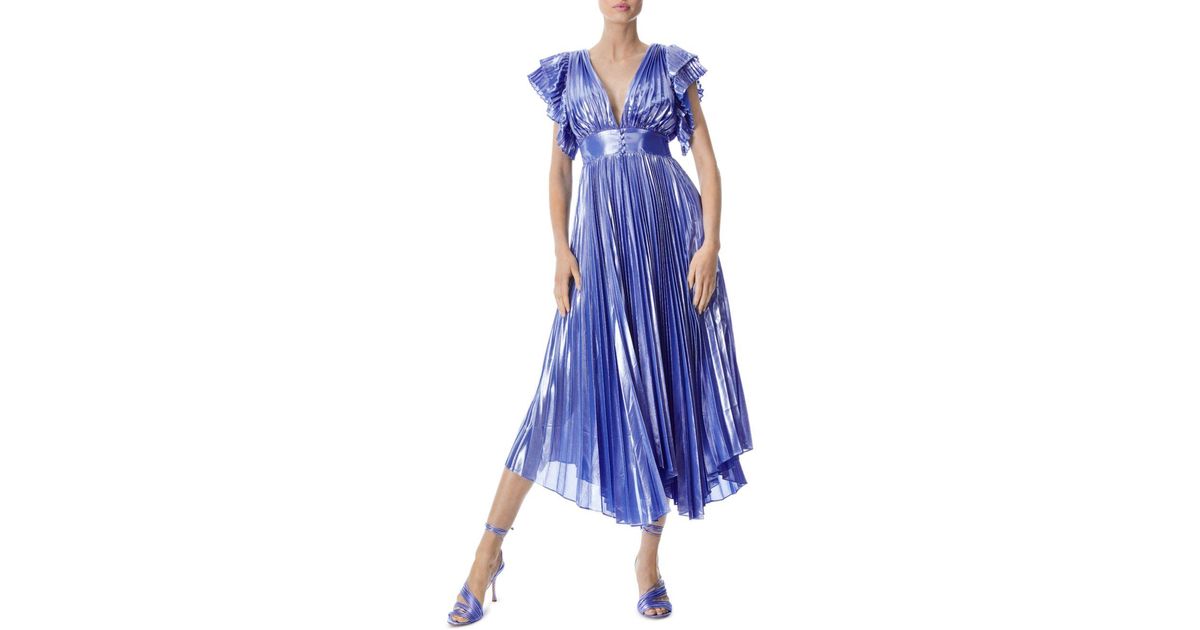 Alice + Olivia Synthetic Niesha Pleated Midi Dress in Blue