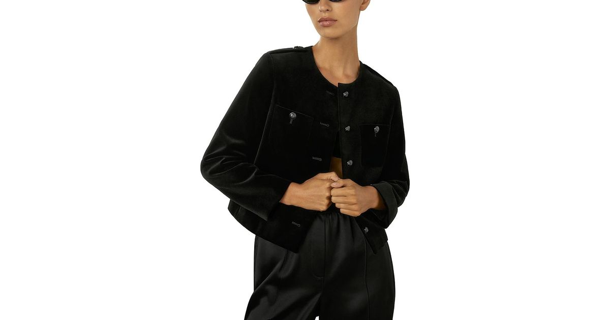 Reiss Viola Velvet Cropped Jacket in Black | Lyst