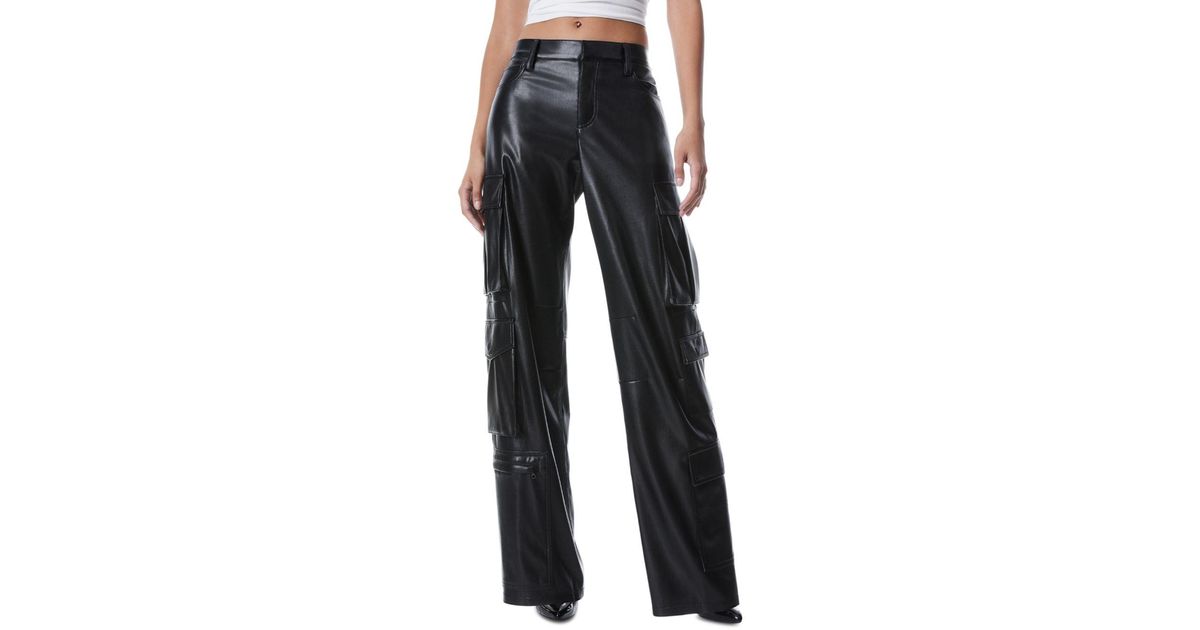 Alice + Olivia Luis Faux Leather Cargo Pants in Blue | Lyst
