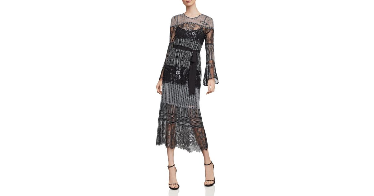 bcbg metallic lace midi dress