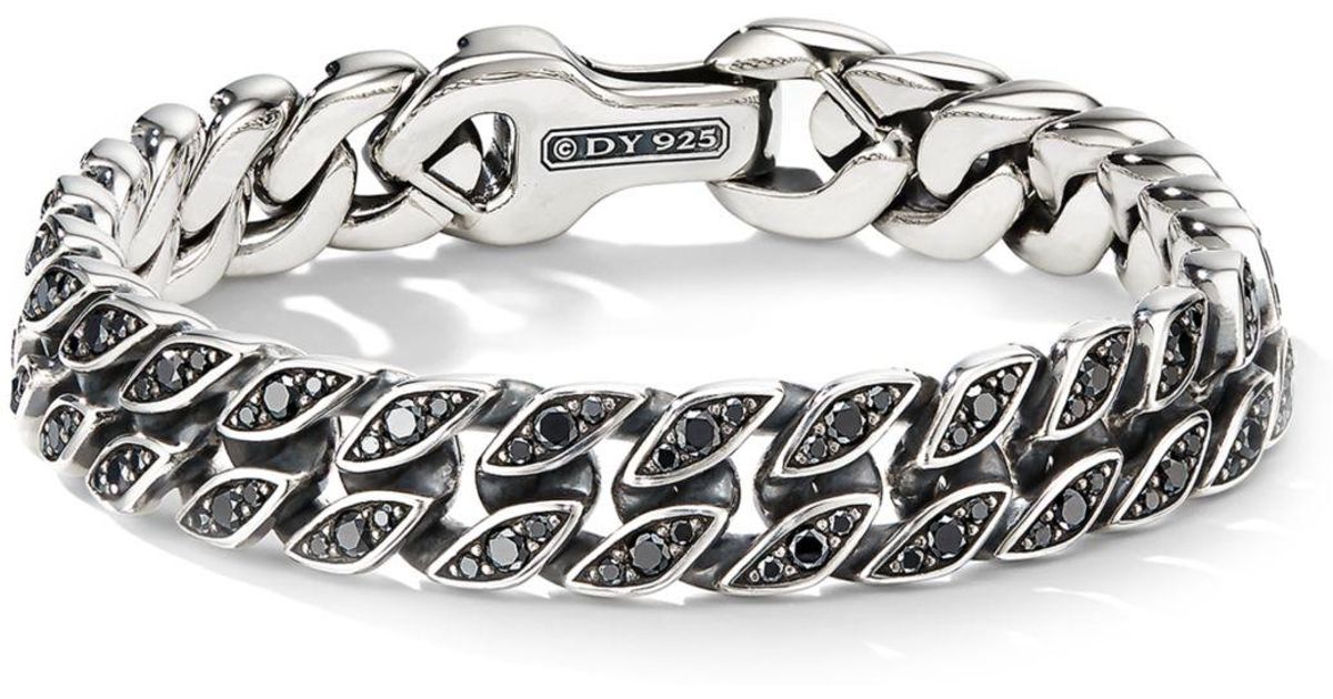 David Yurman Curb Chain Bracelet With Black Diamonds in Black/Silver