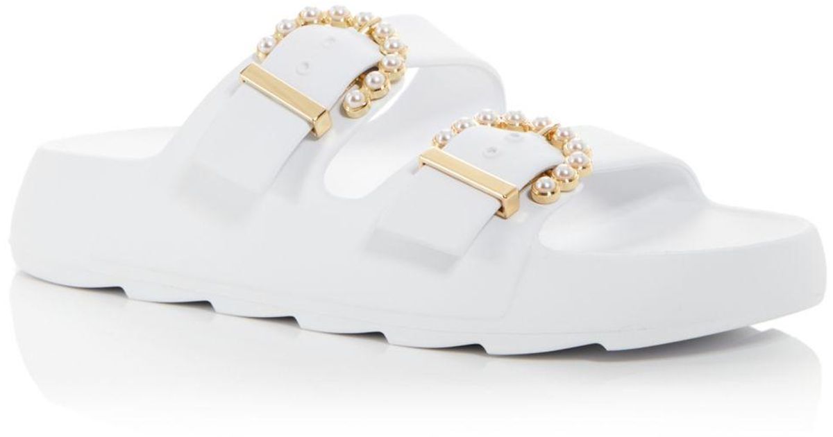 Stuart Weitzman Rubber Pearl Buckle Slide Sandals in White Lyst