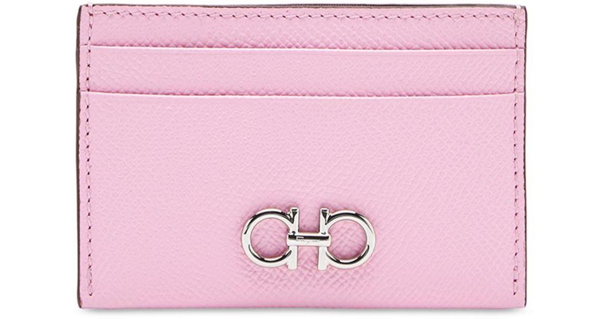 Ferragamo Salvatore Gancini Leather Card Case in Pink | Lyst