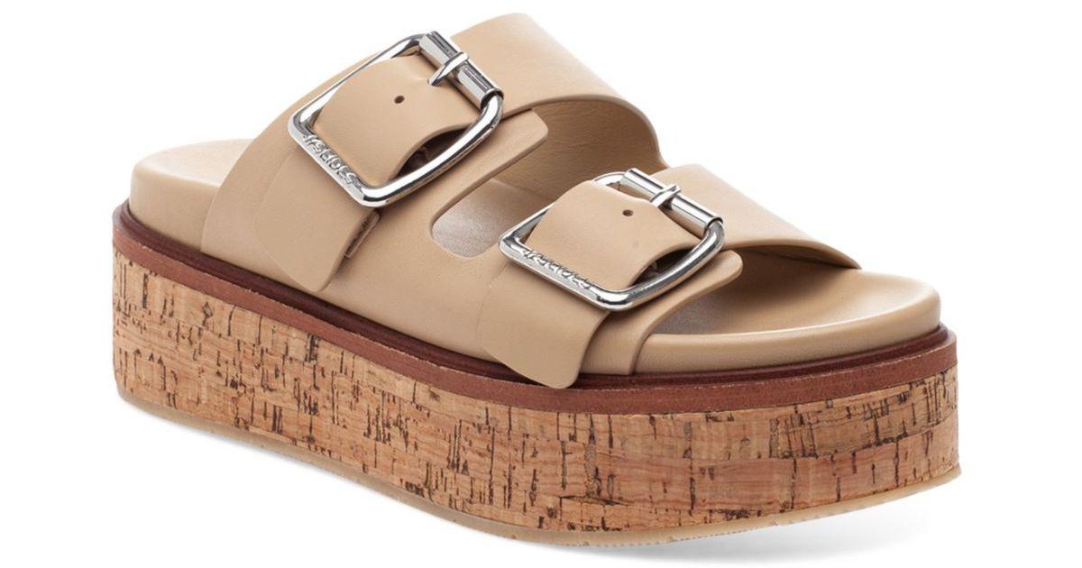 J/Slides Belinda Double Buckle Platform Slide Sandals in Brown Lyst