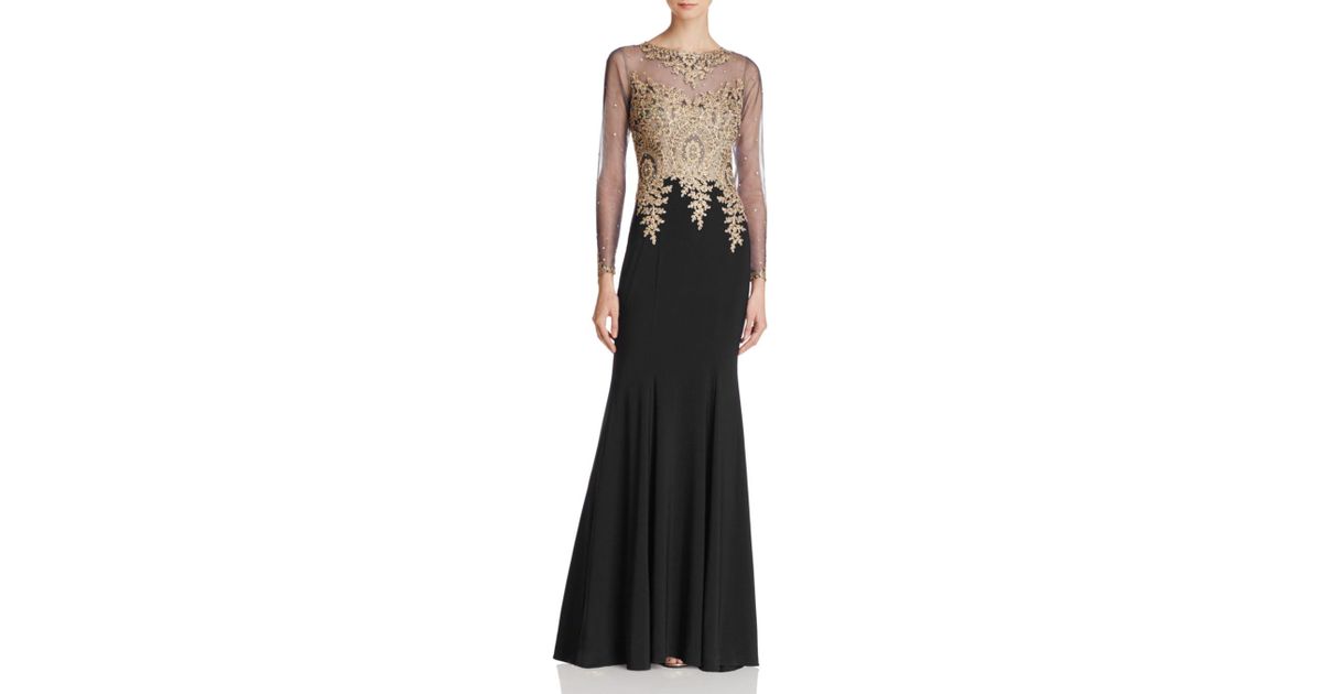 betsy and adam embellished embroidered gown