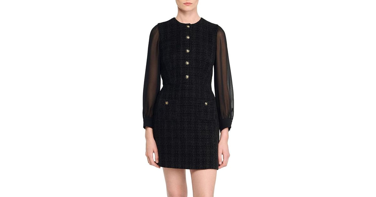 Sandro Contrast Long Sleeve Dress in Black | Lyst