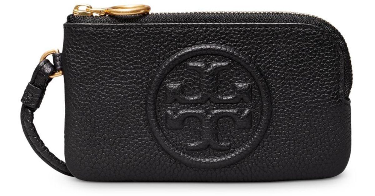 Tory Burch Perry Bombe Leather Wristlet in Black Lyst