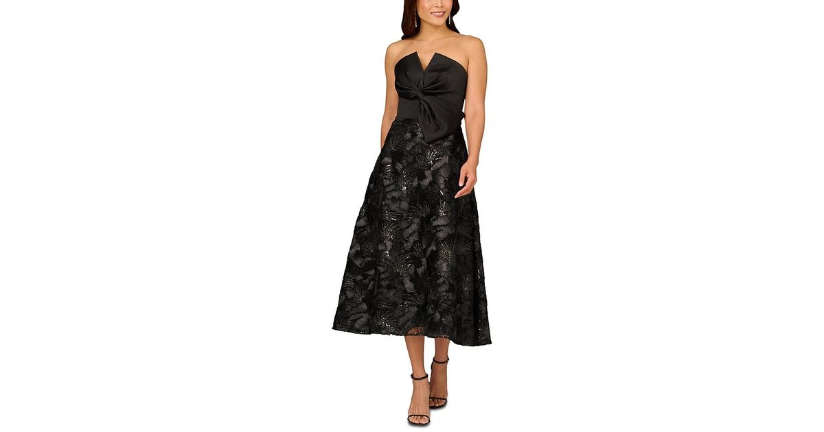 Aidan Mattox Strapless Embellished Midi Dress in Black | Lyst