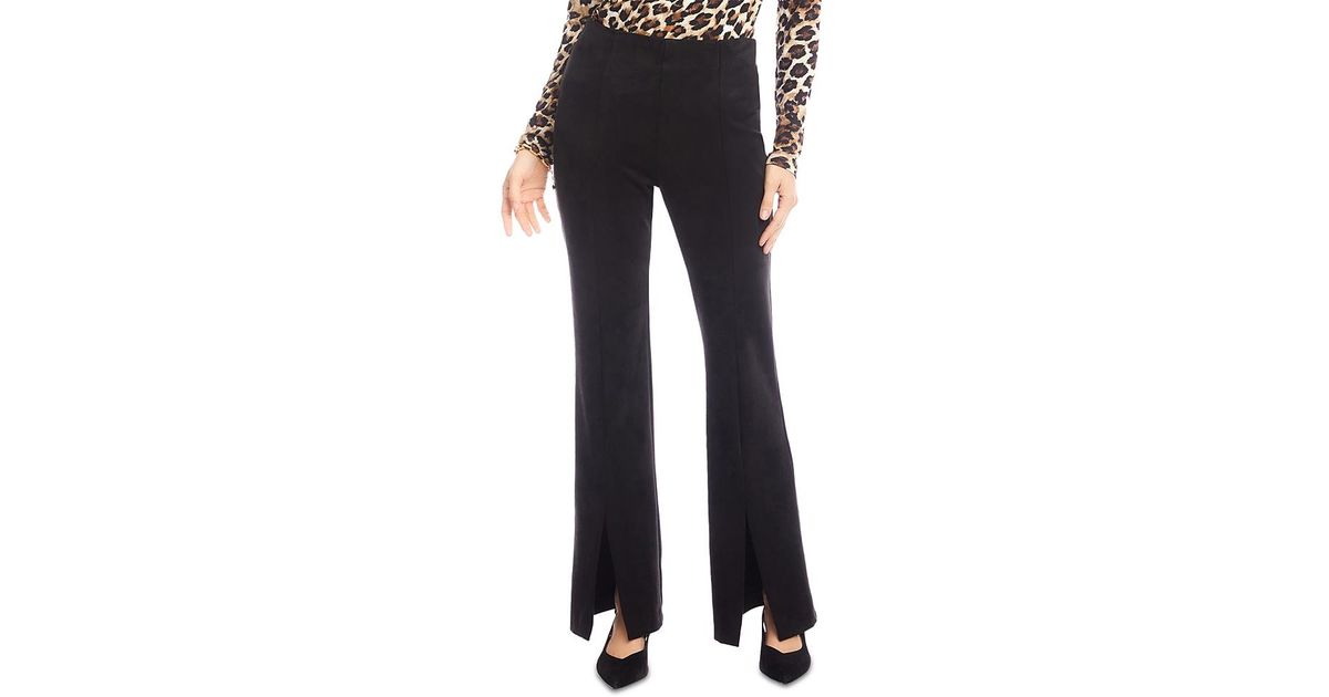 Karen Kane Faux Suede Front Slit Pants in Black | Lyst