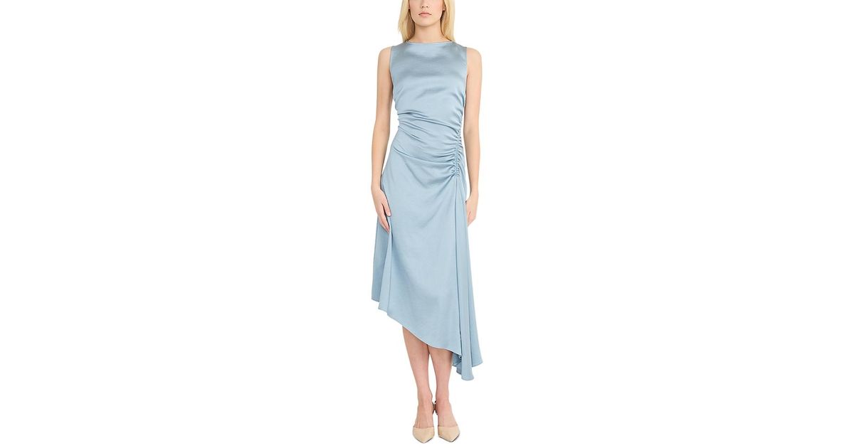 Luxely Boat Neck Asymmetric Midi Dress in Blue | Lyst