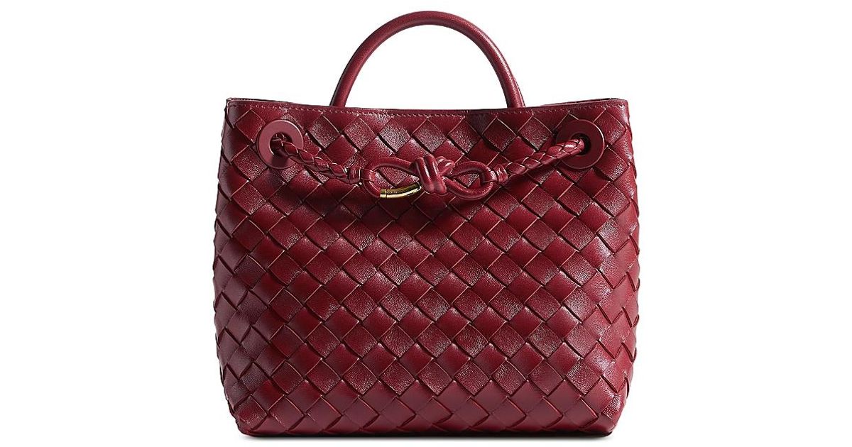 Bottega Veneta Small Andiamo Intrecciato Leather Top Handle Bag in Red ...