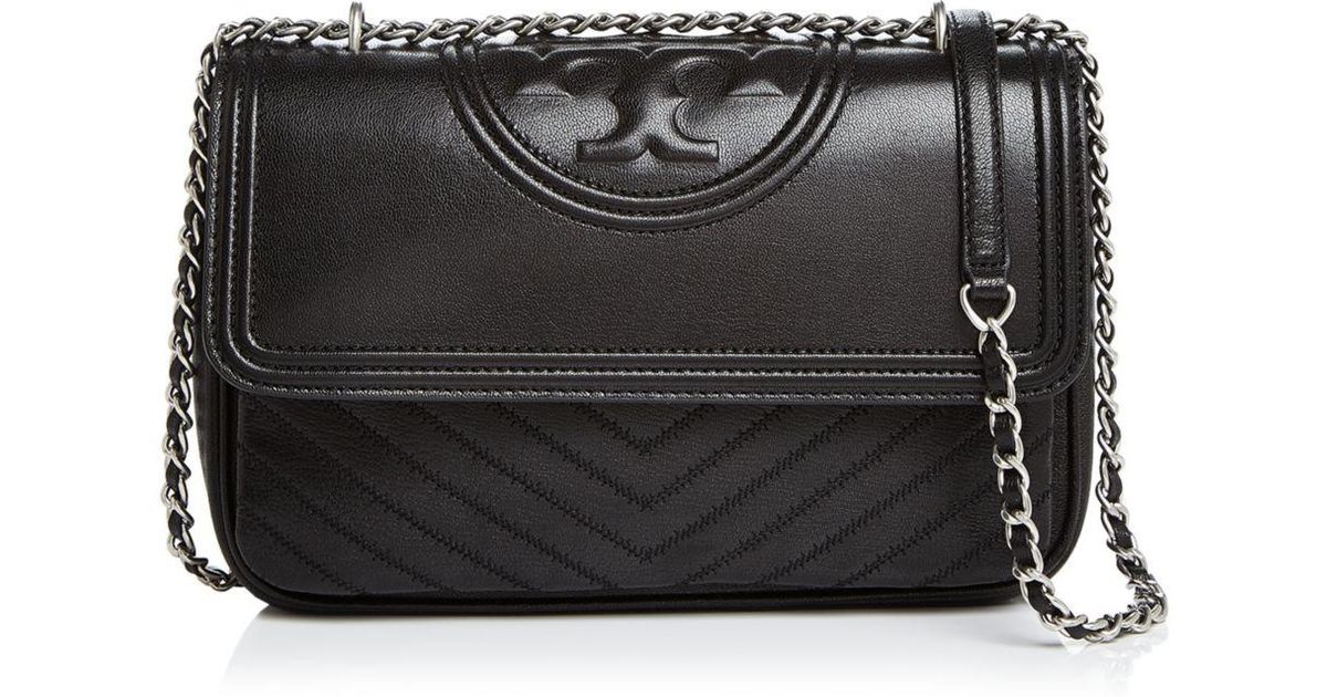 Tory Burch Fleming Distressed Convertible Shoulder Bag in Black/Silver (Black) Lyst
