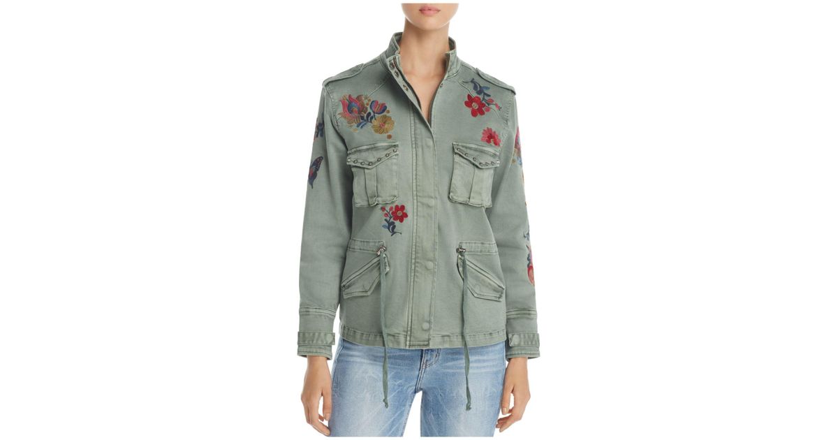 Billy T Floral Embroidered Stud Military Jacket in Army (Green) | Lyst