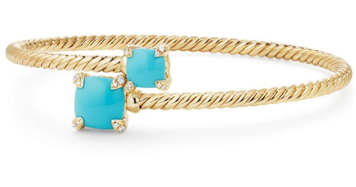 David Yurman Châtelaine Bypass Bracelet With Turquoise & Diamonds In