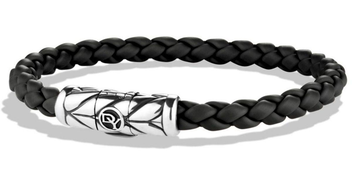 David Yurman Chevron Woven Rubber Bracelet In Black in Silver/Black