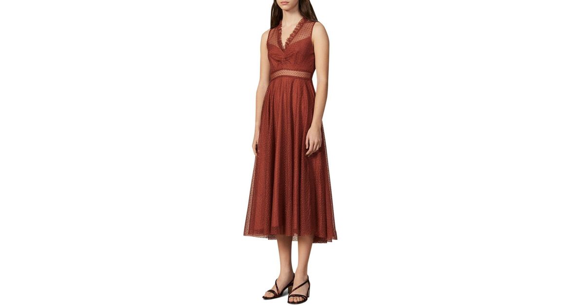 Sandro Cassy Mesh Lace Midi Dress in 