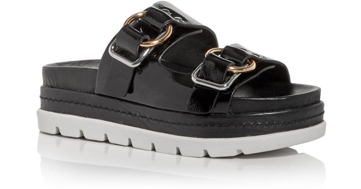 J/Slides Leather Baha Platform Slide Sandals in Black | Lyst