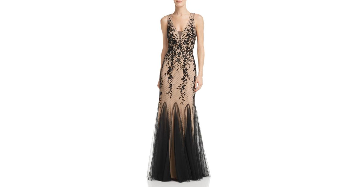 Aqua Embroidered Lace Gown in Black 
