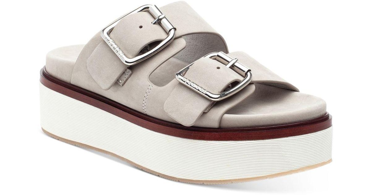 J/Slides Bowie Double Buckle Leather Platform Slide Sandals in Light