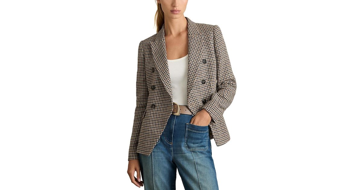 Reiss Evie Double Breasted Textured Check Blazer in Gray | Lyst