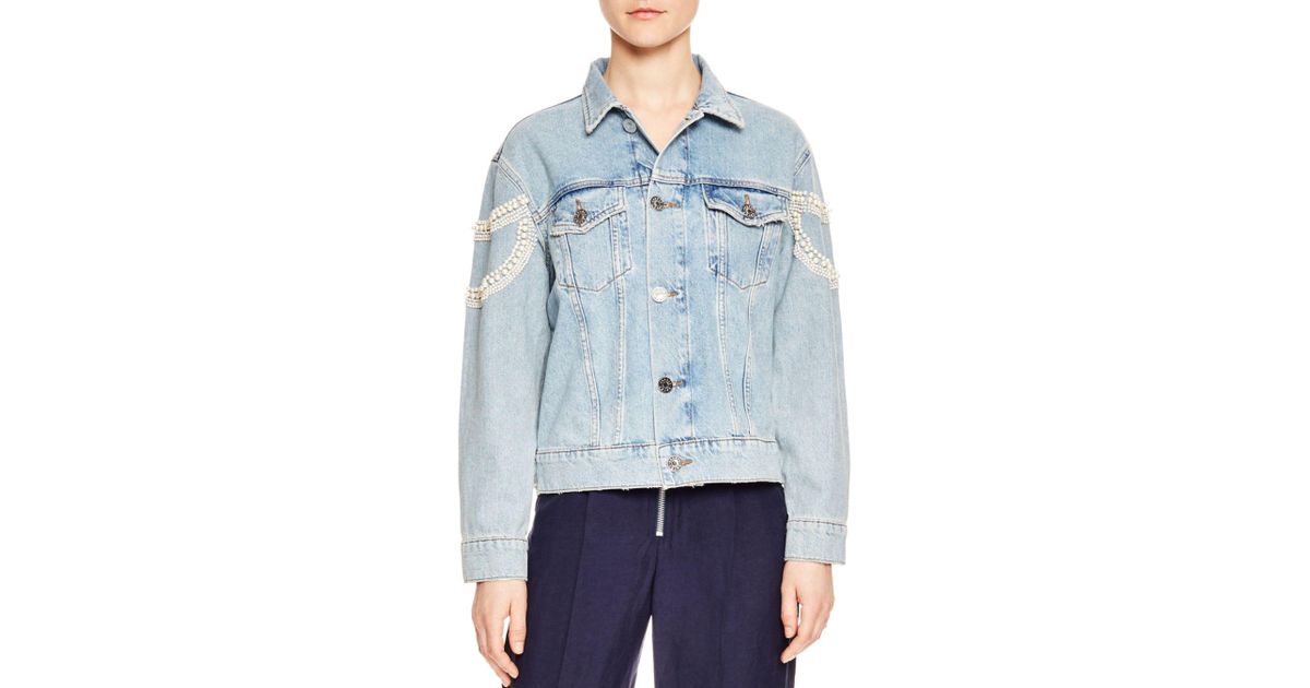 sandro denim jacket pearls