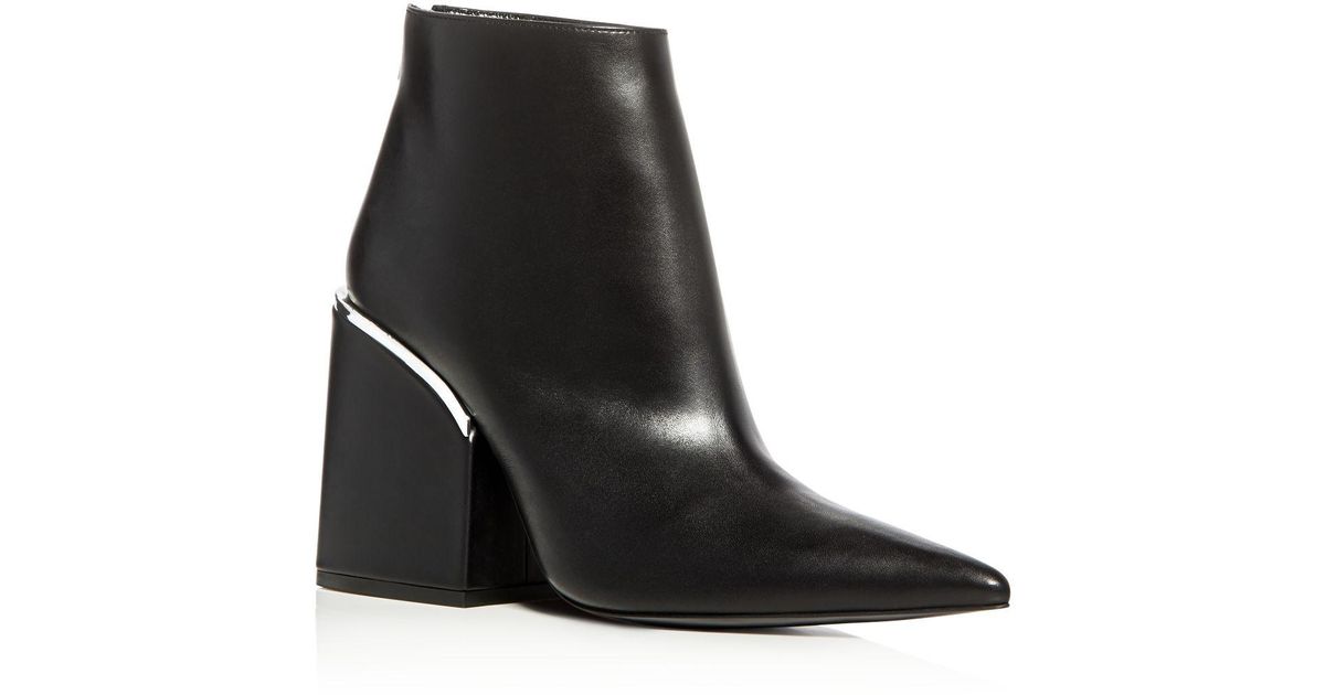 black pointed toe block heel boots