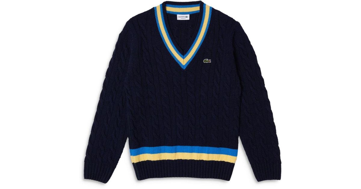 Lacoste Wool Contrast Striped Classic Fit Sweater in Blue for Men | Lyst