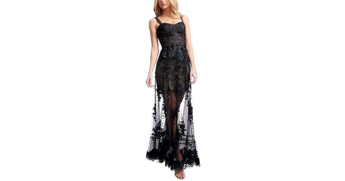 Dress the Population Anabel Semi Sheer Sweetheart Neck Gown in