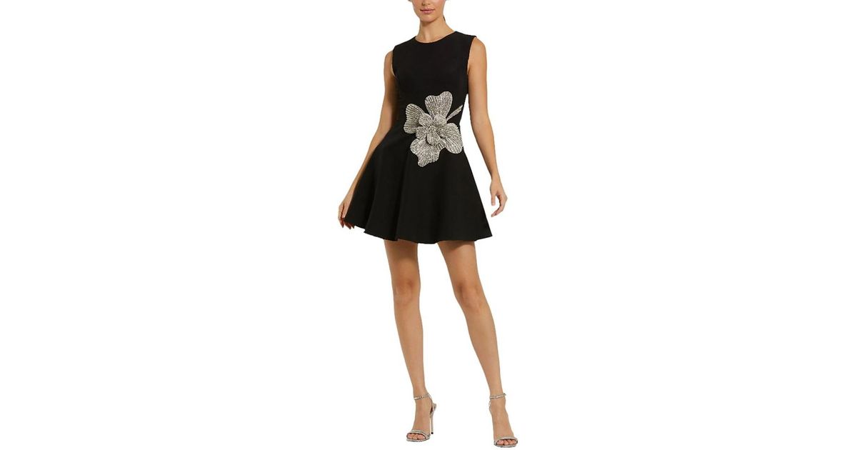 black crepe rhinestone detail mini dress Antonio Melani Jacqueline Crepe Square Neck Long Sleeve Rhinestone Detail Mini Dress, Womens, 0, Black