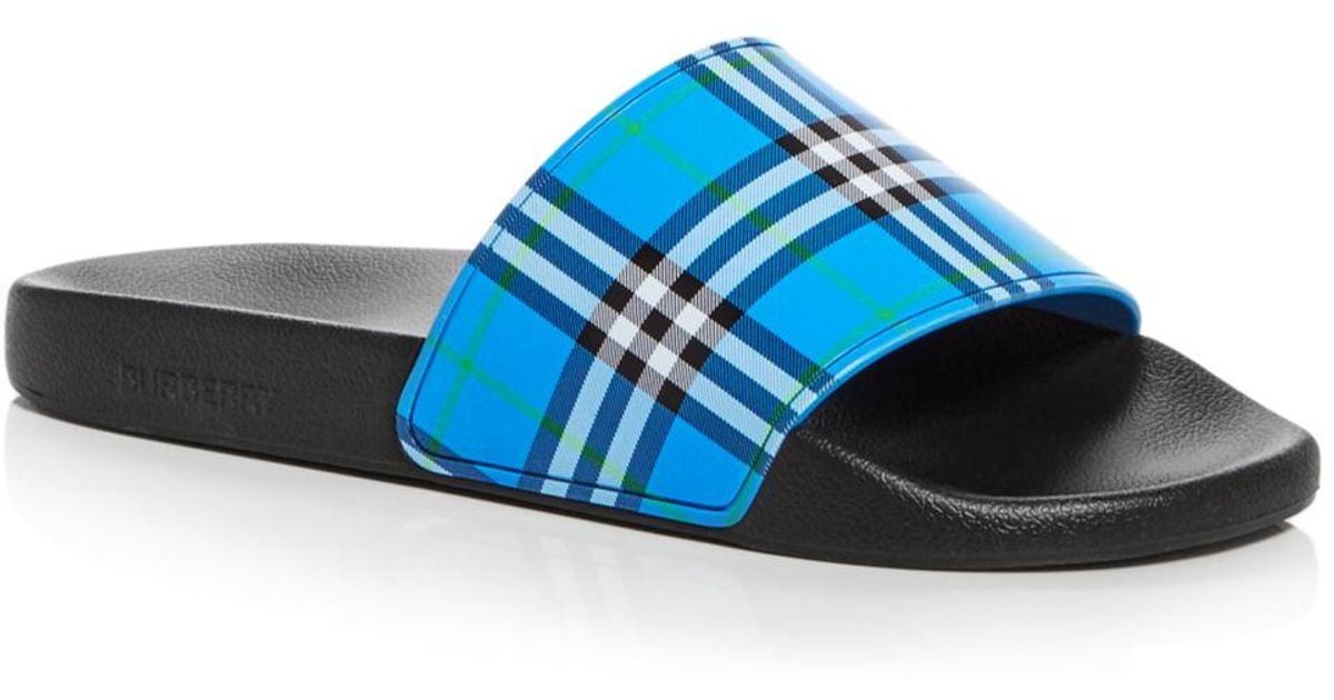 blue burberry slides