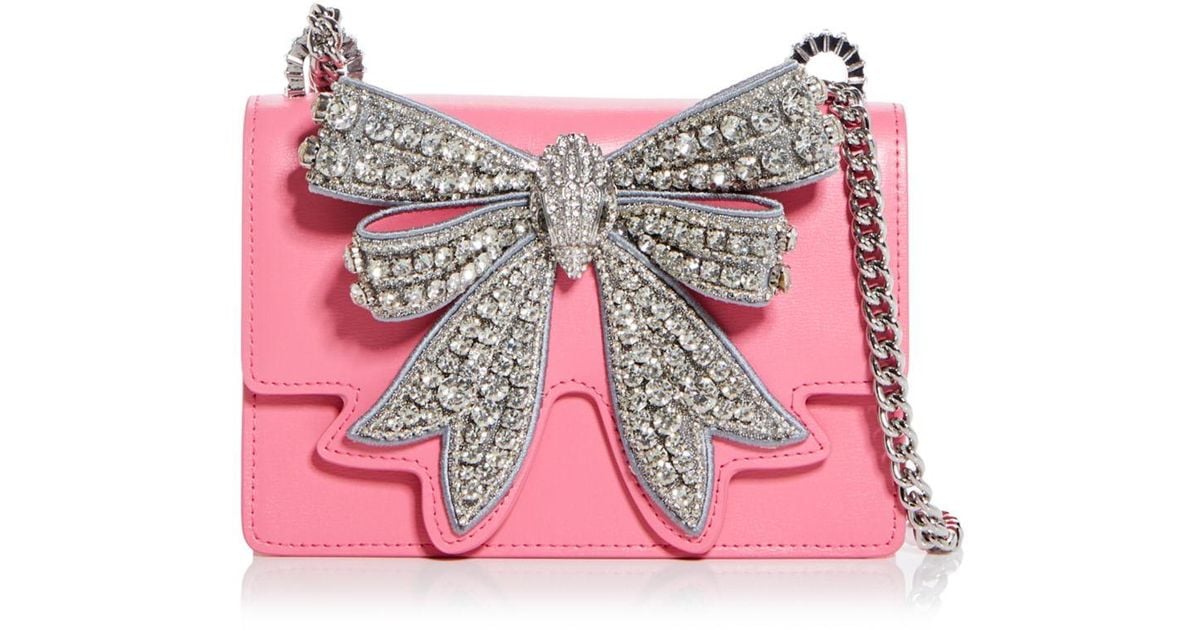 Kurt Geiger Shoreditch Crystal Bow Small Leather Crossbody in Pink