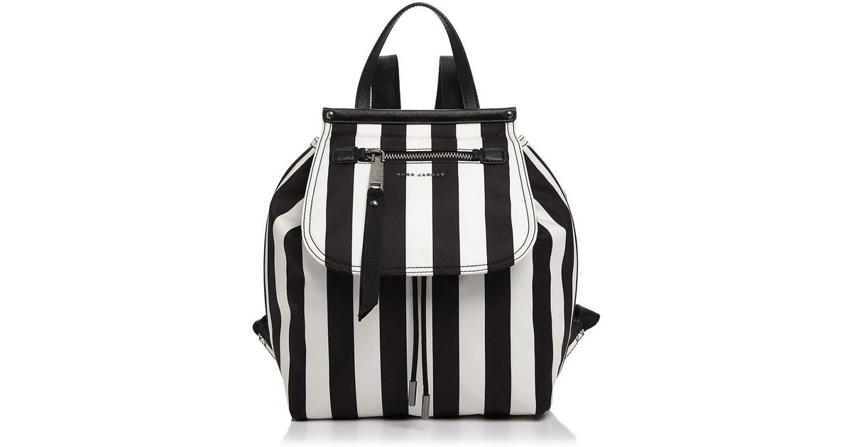 black and white striped backpack