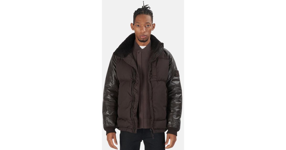Stone Island Down Bomber Jacket in Brown for Men | Lyst