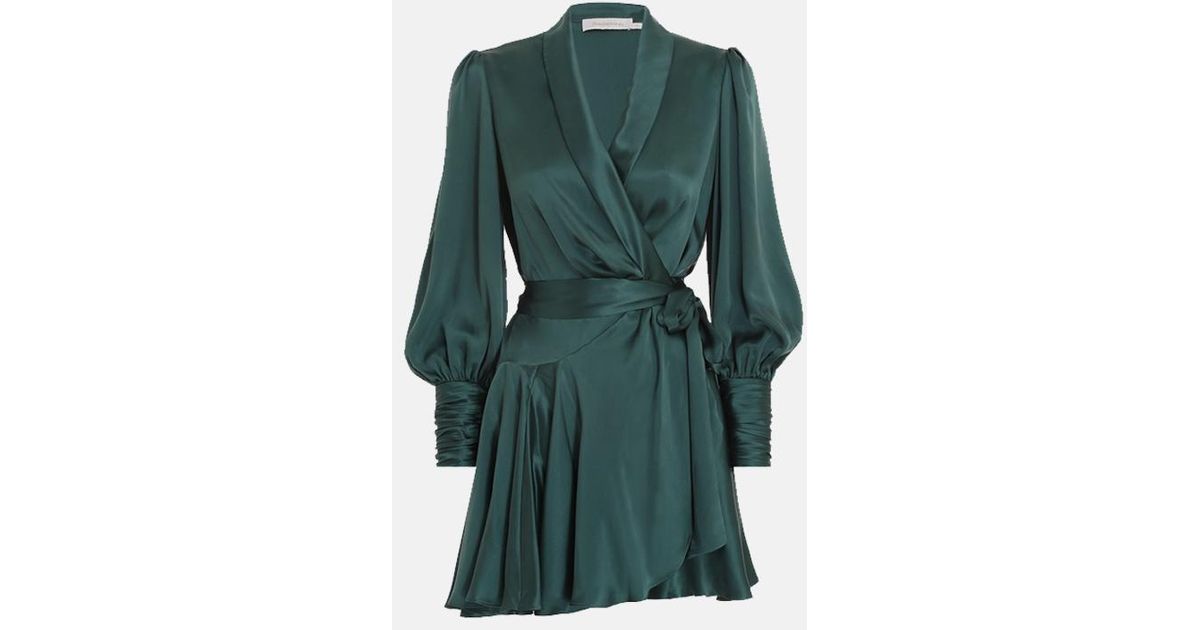 Zimmermann Silk Wrap Mini Dress in Jade ...